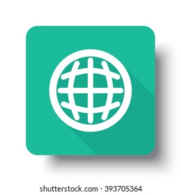 Flat white International web icon on green button with drop shadow