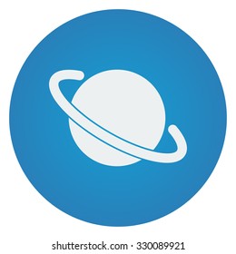 Flat white Jupiter Icon icon on blue circle