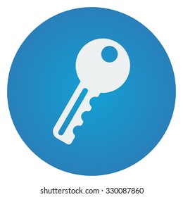 Flat white Key icon on blue circle