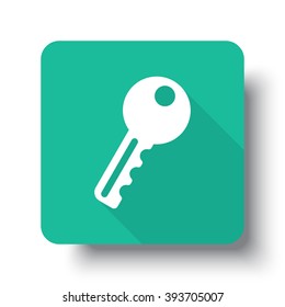Flat white Key web icon on green button with drop shadow