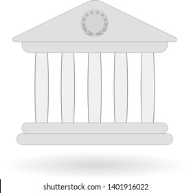 flat white law house with columns icon with shadow isolated