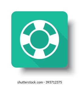 Flat white Life Buoy web icon on green button with drop shadow
