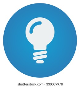Flat white Light Bulb icon on blue circle