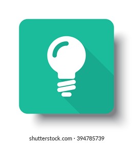 Flat white Light Bulb web icon on green button with drop shadow