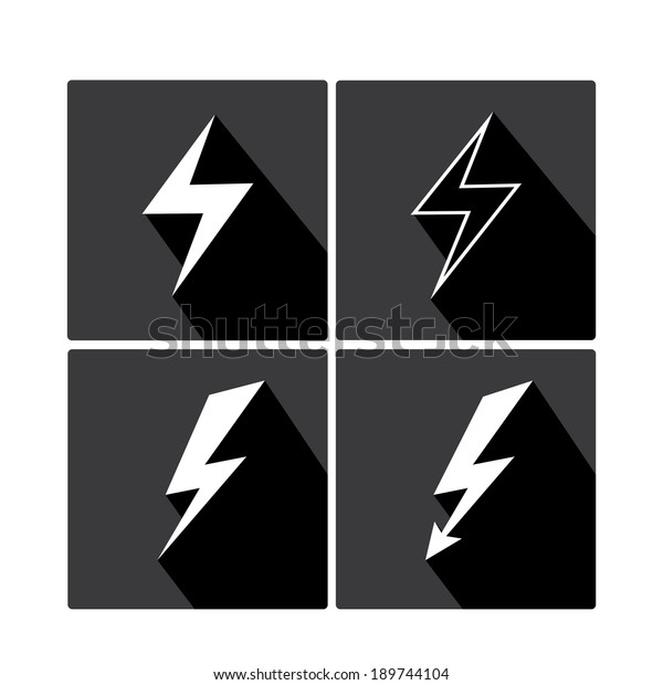 flat\
white lightning bolt vector icon set on black\
square