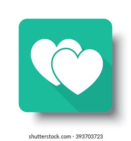 Flat white Love Sign web icon on green button with drop shadow