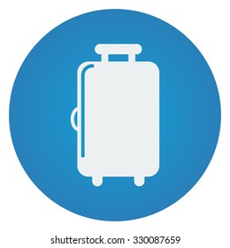 Flat white Luggage icon on blue circle