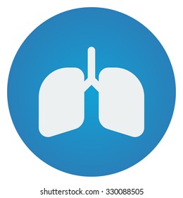 Flat white Lungs icon on blue circle