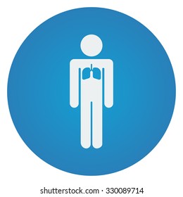 Flat white Lungs icon on blue circle