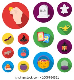 flat and white magic flat icons in set collection for design. Attributes and sorceress accessories vector symbol stock web illustration.