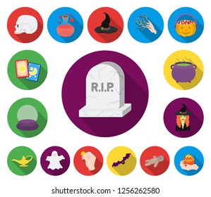 flat and white magic flat icons in set collection for design. Attributes and sorceress accessories vector symbol stock web illustration.
