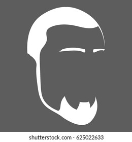 flat white man hair cut with beard and mustache isolated in grey square 