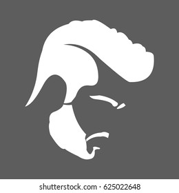 flat white man hair cut with beard and mustache isolated in grey square 