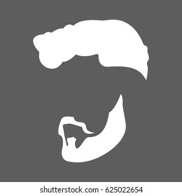 flat white man hair cut with beard and mustache isolated in grey square 