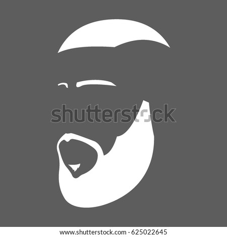 flat white man hair cut with beard and mustache isolated in grey square 