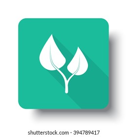 Flat white Medical Herbs web icon on green button with drop shadow