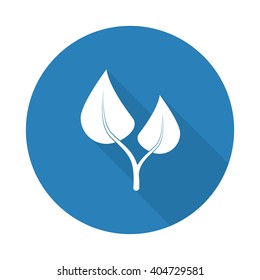 Flat white Medical Herbs web icon with long drop shadow on blue circle
