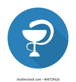 Flat white Medical  web icon with long drop shadow on blue circle
