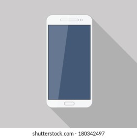 Flat white mobile phone modern stylish long shadow