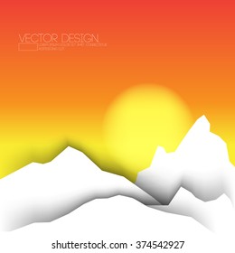 flat white mountain, paper concept, sunset
