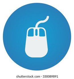 Flat white Mouse icon on blue circle