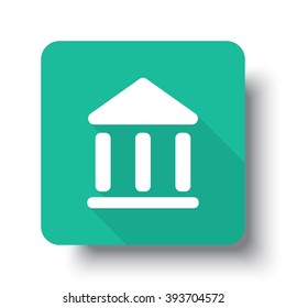 Flat white Museum web icon on green button with drop shadow