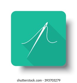 Flat white Needle web icon on green button with drop shadow