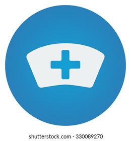 Flat white Nurse icon on blue circle