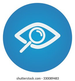 Flat white Observation icon on blue circle