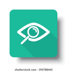 Flat white Observation web icon on green button with drop shadow