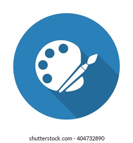 Flat white Palette web icon with long drop shadow on blue circle