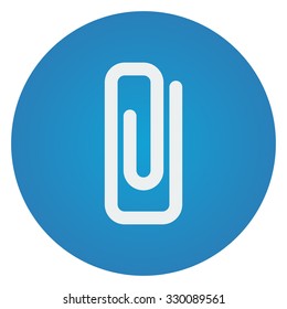 Flat white Paper Clip icon on blue circle