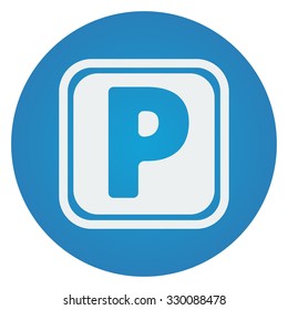 Flat white Parking icon on blue circle
