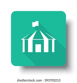 Flat white Party Tent web icon on green button with drop shadow