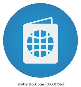 Flat white Passport icon on blue circle