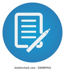 Flat white Pen And Paper icon on blue circle