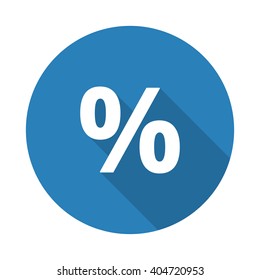 Flat White Percentage Web Icon With Long Drop Shadow On Blue Circle