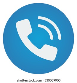Flat white Phone icon on blue circle