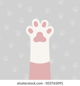 flat white and pink cat's leg with pink paw and gray paws pattern background