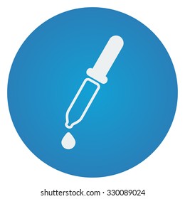 Flat white Pipette icon on blue circle
