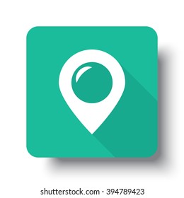 Flat white Place web icon on green button with drop shadow