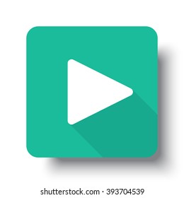 Flat white Play web icon on green button with drop shadow
