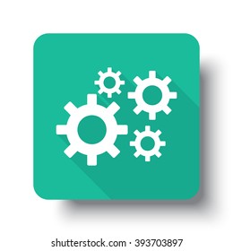 Flat white Process web icon on green button with drop shadow