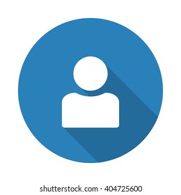 Flat white Profile web icon with long drop shadow on blue circle