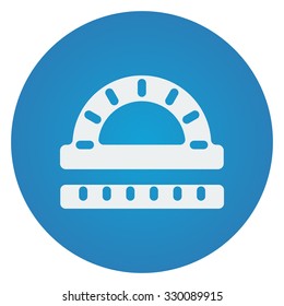 Flat white Protractor Ruler icon on blue circle
