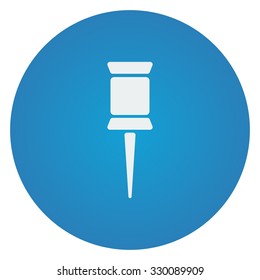 Flat white Pushpin icon on blue circle