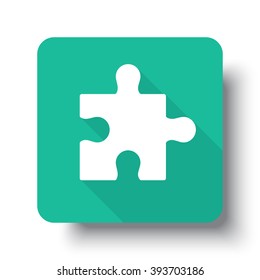 Flat white Puzzle web icon on green button with drop shadow