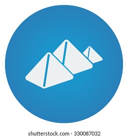 Flat white Pyramids icon on blue circle