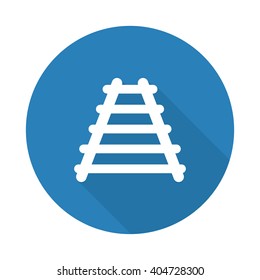 Flat white Railroad web icon with long drop shadow on blue circle