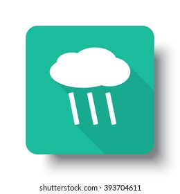 Flat white Rain web icon on green button with drop shadow